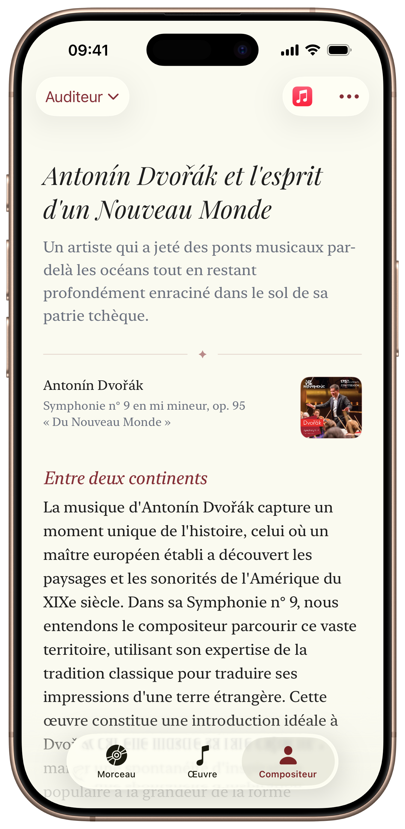 Onglet de contexte du compositeur dans Opus