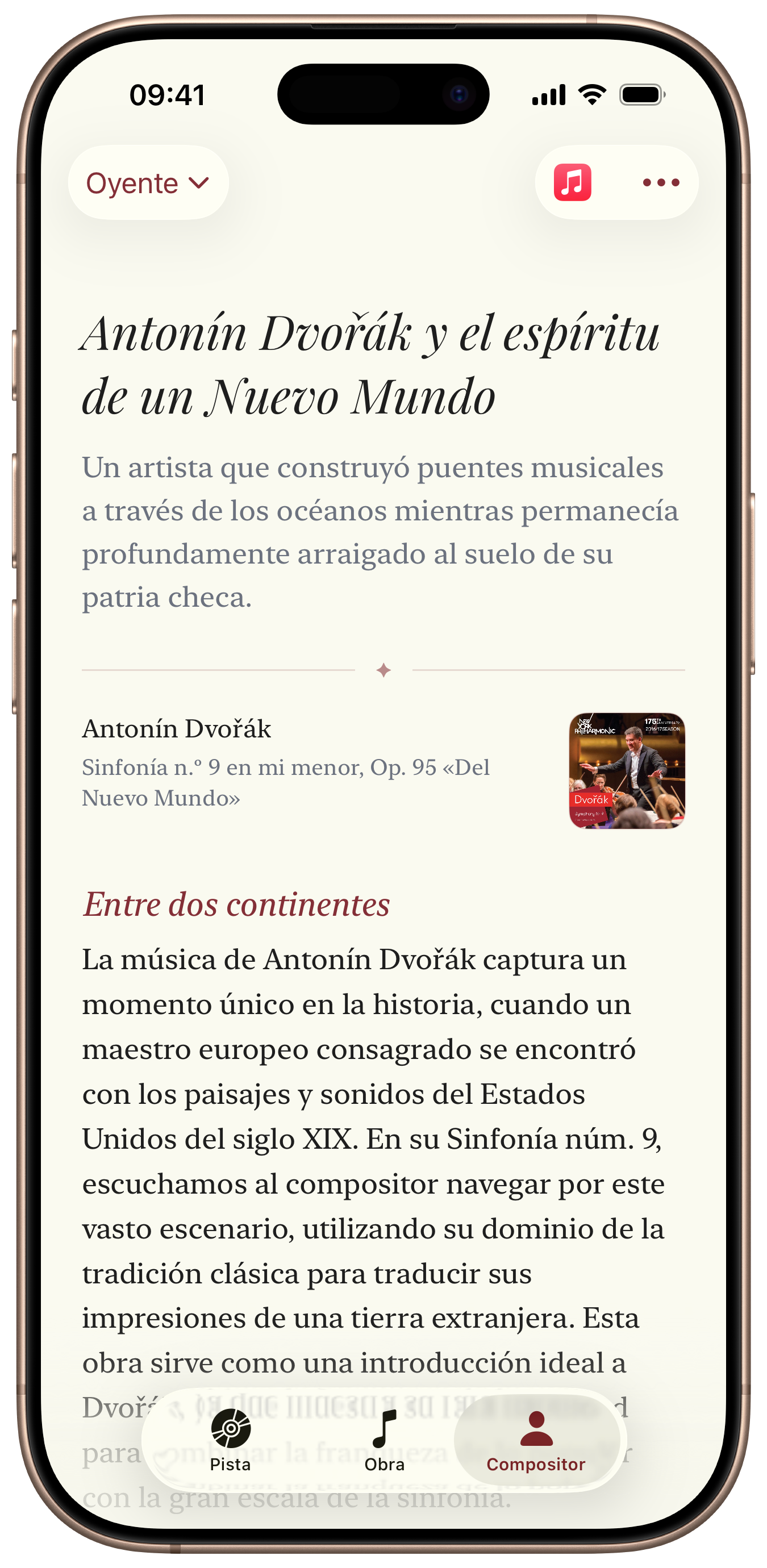 Pestaña de contexto de compositor de Opus