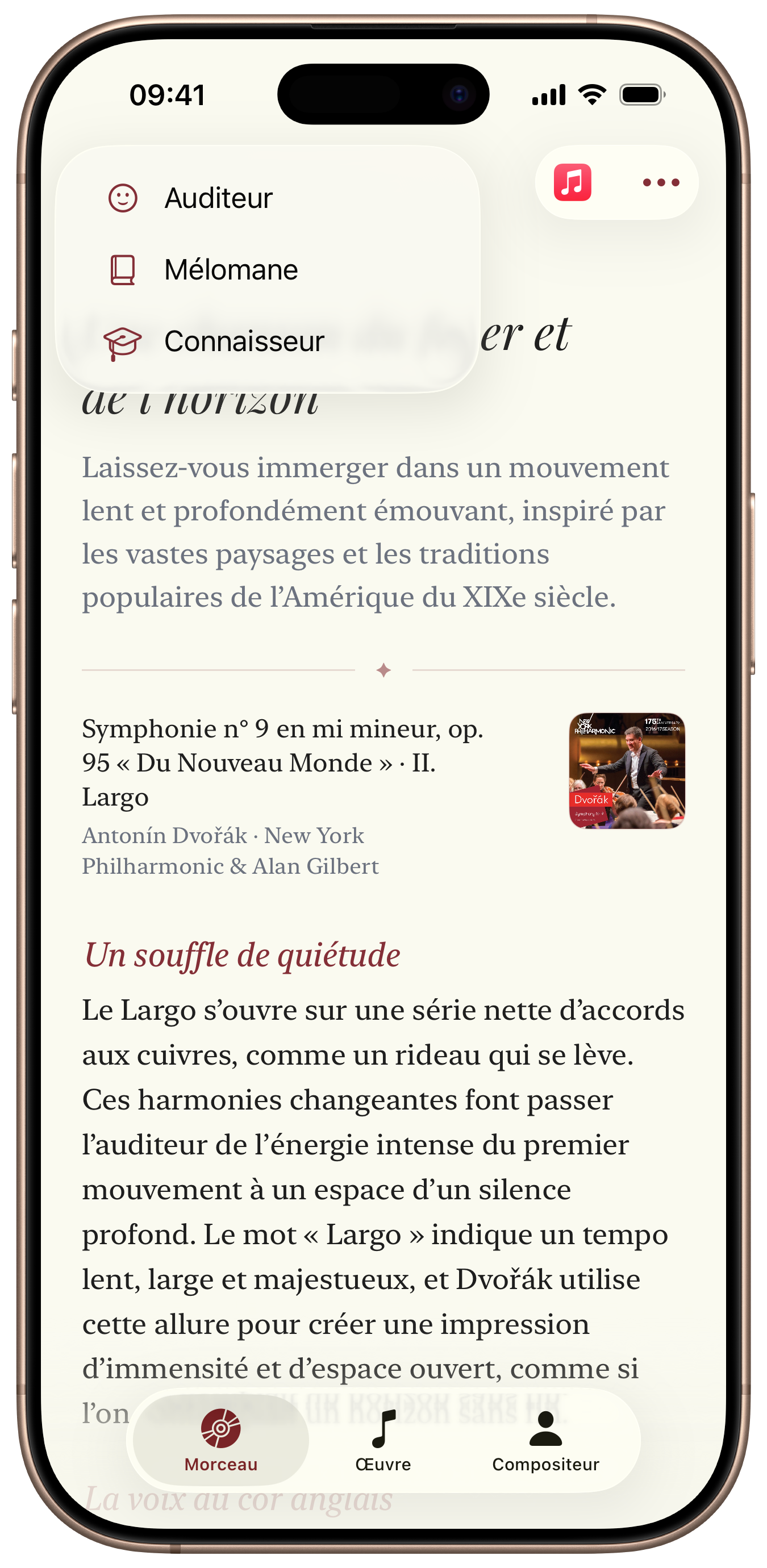 Sélecteur de profondeur d’écoute dans Opus