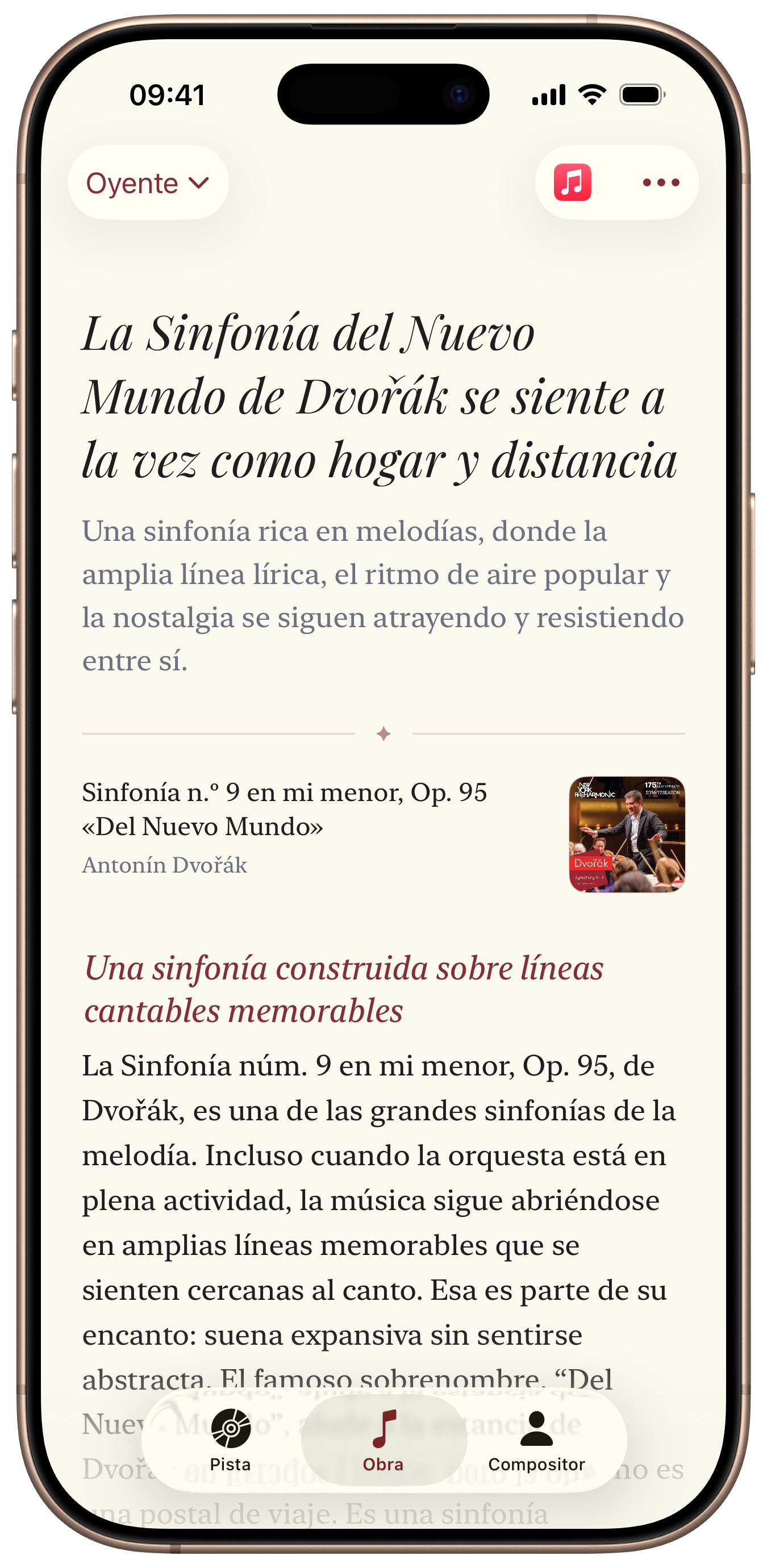 Pestaña de contexto de obra de Opus