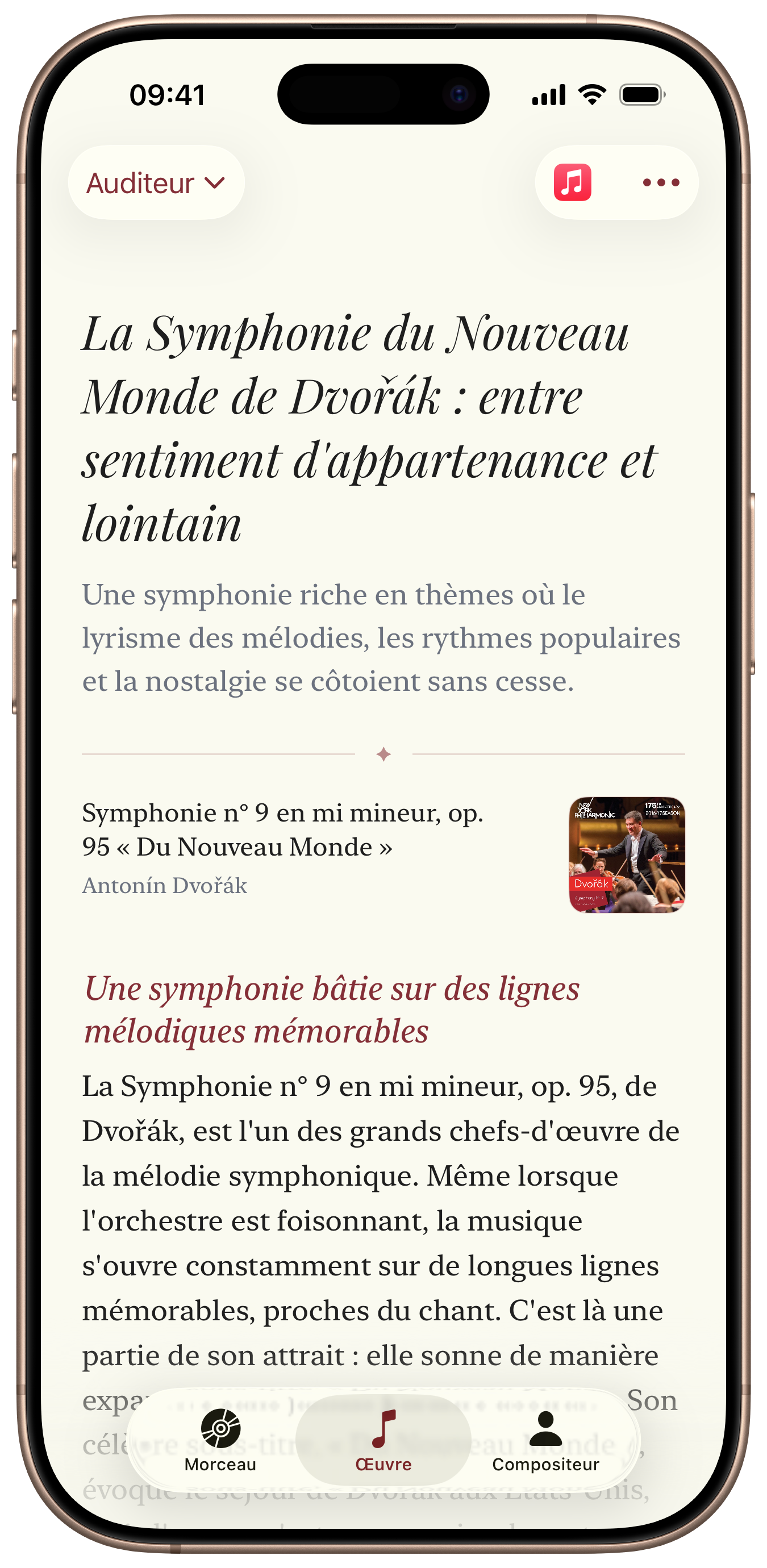 Onglet de contexte de l’œuvre dans Opus